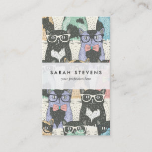 Cute Hipster Cats Pattern Business Card