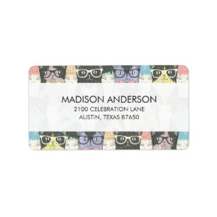 Cute Hipster Cats Pattern Label