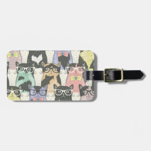 Cute Hipster Cats Pattern Luggage Tag