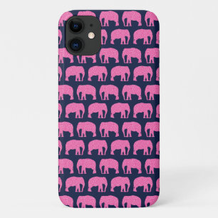 Cute Hipster Elephant Pattern Pink Blue iPhone 11 Case