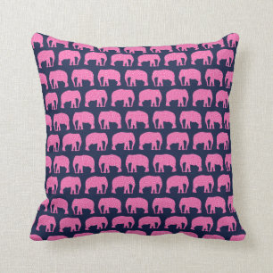 Cute Hipster Elephant Pattern Pink Blue Throw Pillow