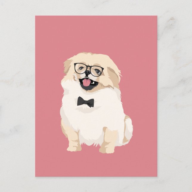 Cute Hipster Pekingese Puppy for Dog Lovers Postcard (Front)