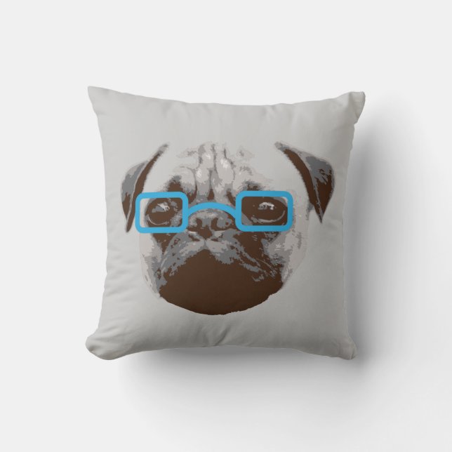 Cute Hipster Pug with glasses Throw Pillow (Front)