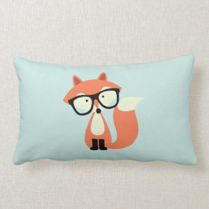 Cute Hipster Red Fox and Mint Chevron Pattern Lumbar Pillow