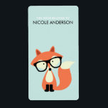 Cute Hipster Red Fox Bookplate<br><div class="desc">Adorable illustration of a cute fox wearing an oversized pair of reading glasses sitting on top of a stack of books.</div>