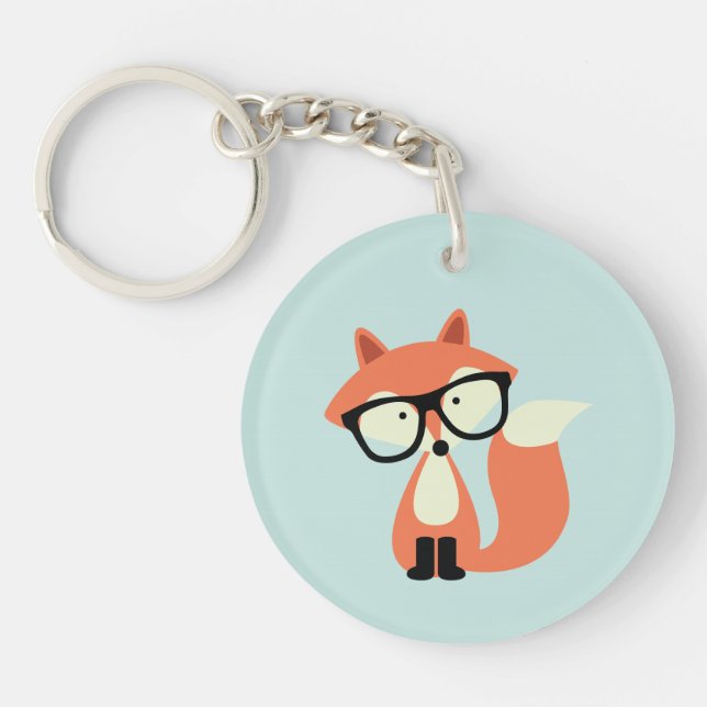 Cute Hipster Red Fox Keychain (Front)
