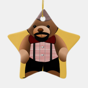 Cute Hipster Teddy Bear With Beard Ceramic Ornament