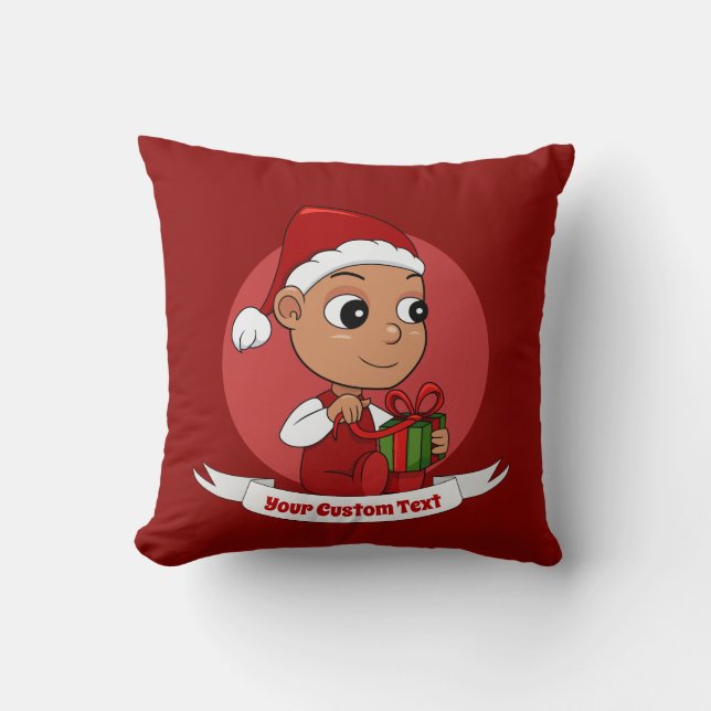 Cute Hispanic baby with a Christmas hat cartoon Throw Pillow (Front)