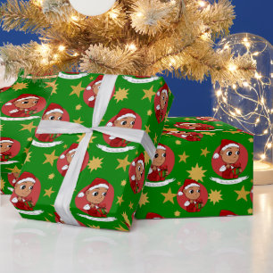 Cute Hispanic baby with a Christmas hat cartoon Wrapping Paper