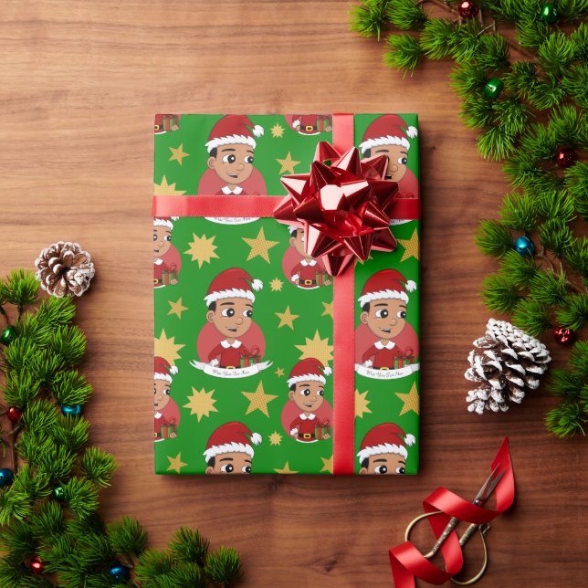 Cute Hispanic Christmas boy cartoon Wrapping Paper (Holiday Gift)