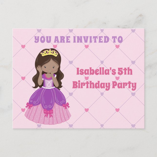 Cute Hispanic Princess Invitation de fête d'annive (Devant)