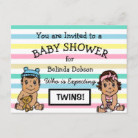 Cute Hispanic Twins Baby Shower Invitations