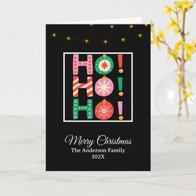 Cute Ho Ho Ho Merry Christmas Family Name  Card (Yellow Flower)