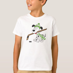 Cute Hockey Dog Green Scarf and Hat Hockey Stick T-Shirt