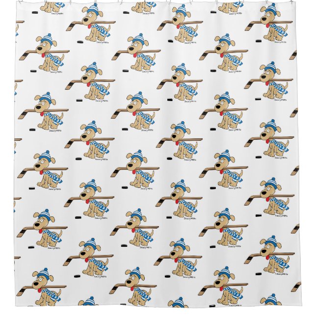 Cute Hockey Dog with Hockey Stick in Mouth Bath (Front)