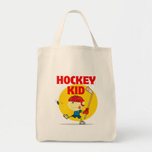 cute hockey kid cartoon character tote bag