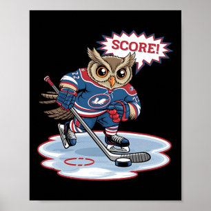 Cute Hockey Owl Fun Sport Art Design Poster