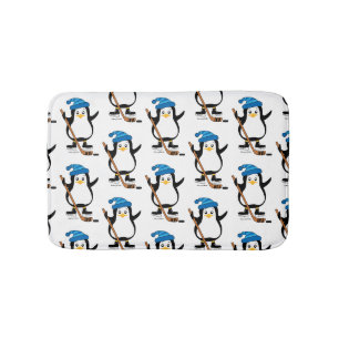 Cute Hockey Penguin with Hockey Stick Bath Mat