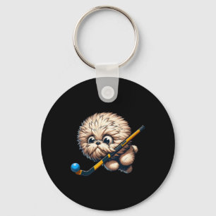 Cute Hockey Puppy Dog With Stick And Byll Kawaii S Keychain