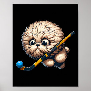 Cute Hockey Puppy Dog With Stick And Byll Kawaii S Poster