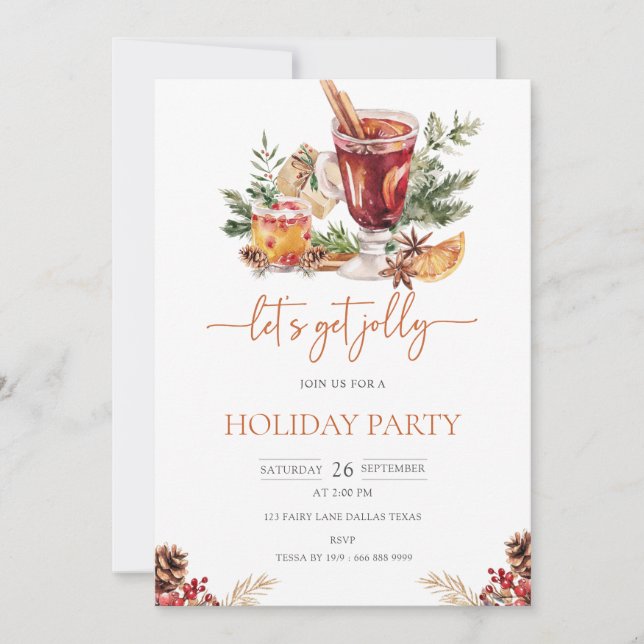 Cute Holiday Aquarelle Noël Fête Invitation (Devant)