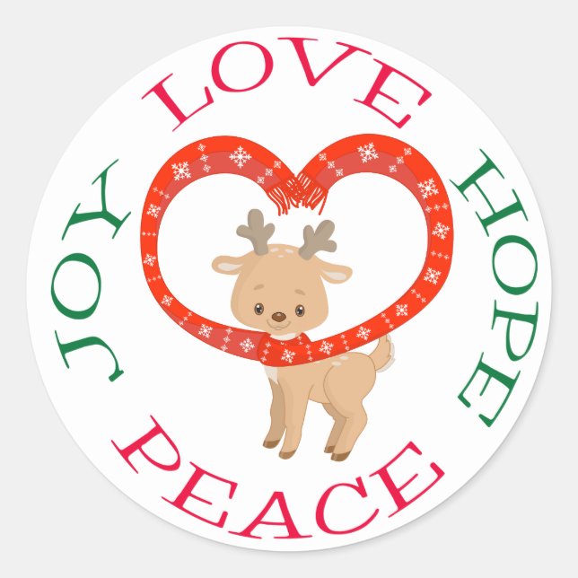 Cute Holiday Baby Reindeer Hope Classic Round Sticker (Front)