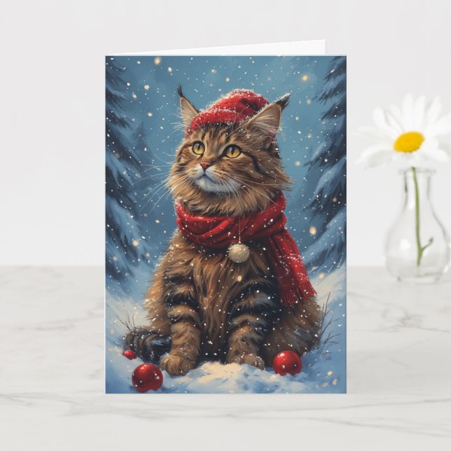 Cute Holiday Cat  Card (Small Plant)