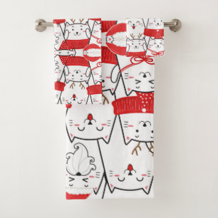 Cute Holiday Cat Design Bath Towel Set