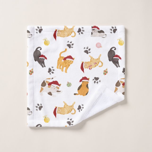 Cute Holiday Cat Pattern (Gant de toilette)