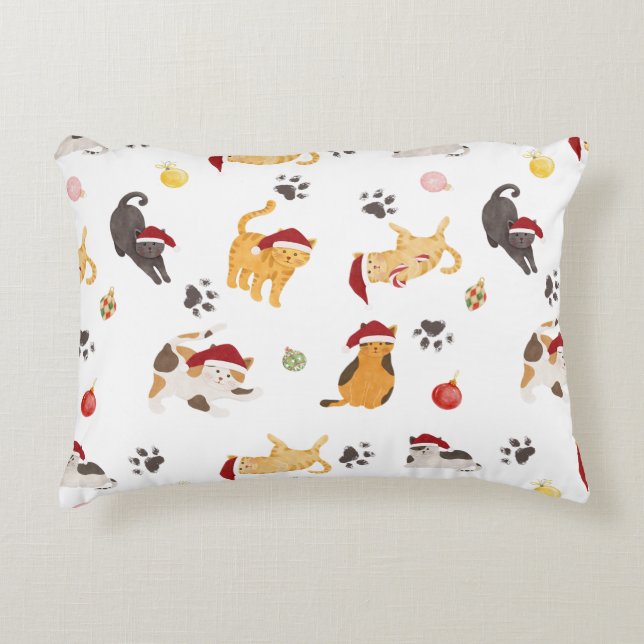 Cute Holiday Cat Pattern Accent Pillow (Front)