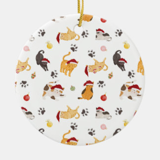 Cute Holiday Cat Pattern Ceramic Ornament