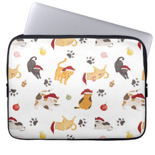 Cute Holiday Cat Pattern Laptop Sleeve