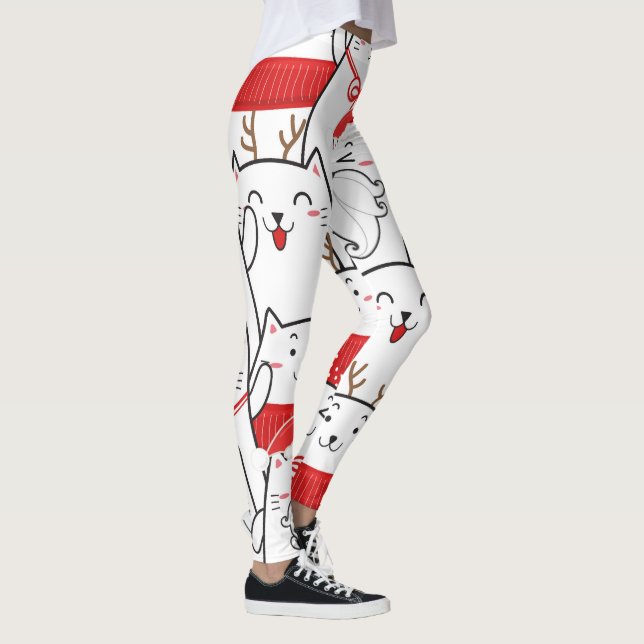 Cute Holiday Cat Pattern Leggings (Right)