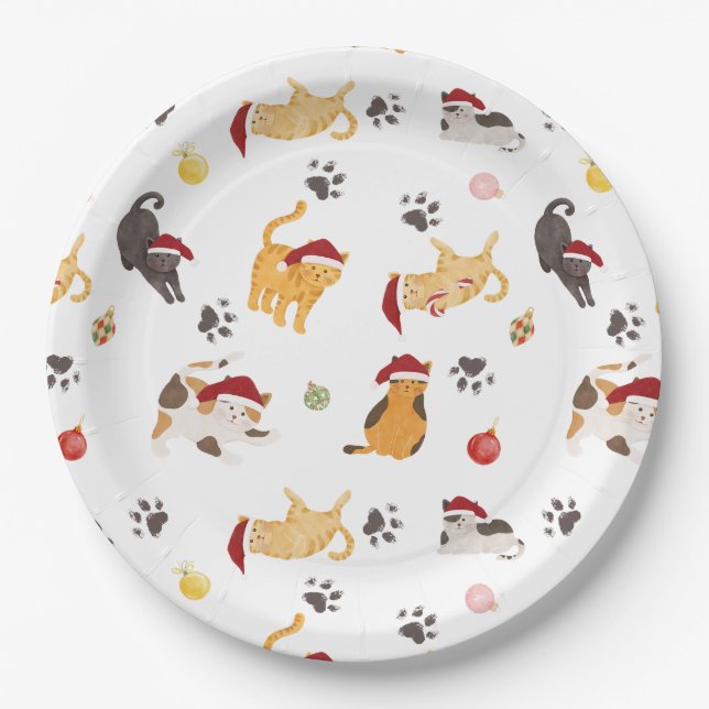 Cute Holiday Cat Pattern Paper Plate (Front)