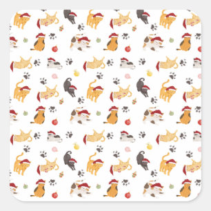 Cute Holiday Cat Pattern Square Sticker