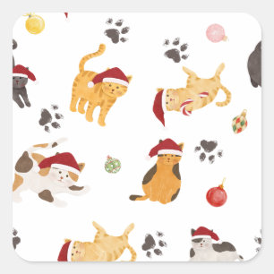 Cute Holiday Cat Pattern Square Sticker