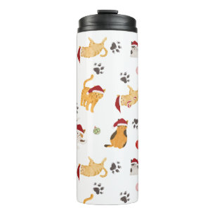 Cute Holiday Cat Pattern Thermal Tumbler