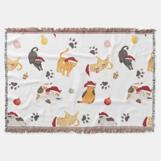 Cute Holiday Cat Pattern Throw Blanket (Front)