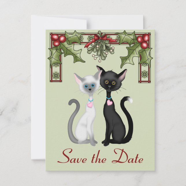 Cute Holiday Cats Save the Date Wedding Notice (Front)