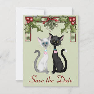 Cute Holiday Cats Save the Date Wedding Notice