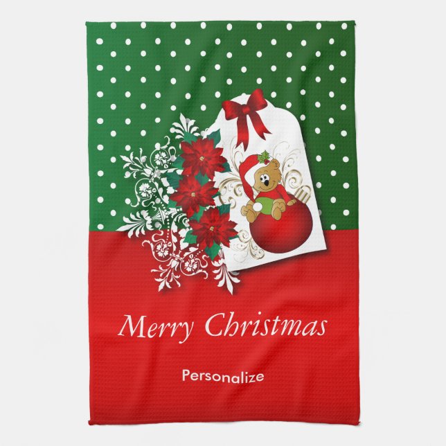 Cute Holiday Christmas Bear Kitchen Towel (Vertical)