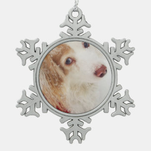Cute holiday Christmas Dachshund red Xmas sweater Snowflake Pewter Christmas Ornament
