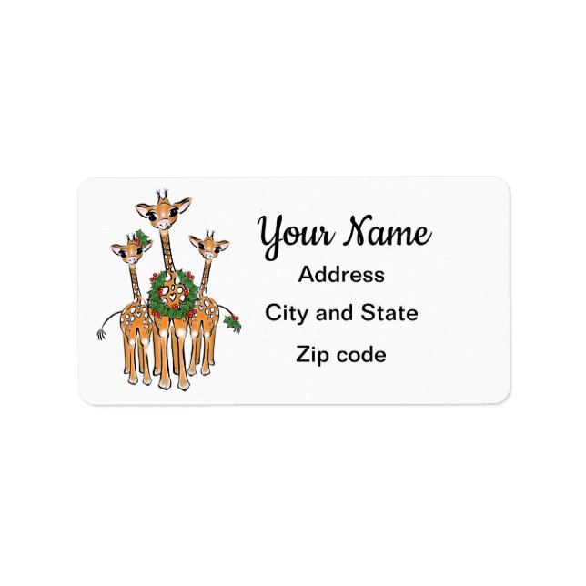 Cute Holiday Christmas Giraffes Label (Front)