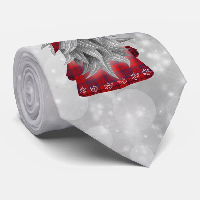 Cute Holiday Christmas Plaid Gnome Tie (Rolled)