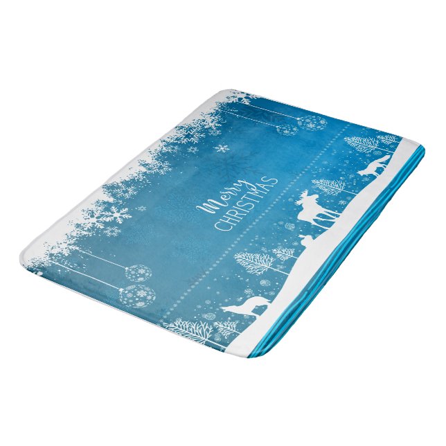 Cute Holiday Christmas Winter Snowflake Pattern Bath Mat (Angled)