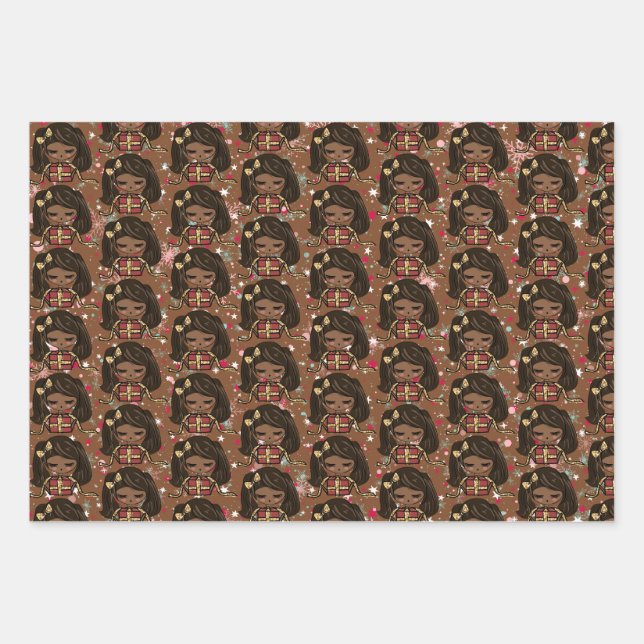 Cute Holiday Christmas Wrapping Paper Black Girl (Front)