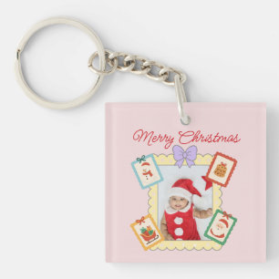 Cute Holiday Collage with Festive Pastel Frames Keychain