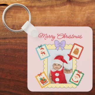 Cute Holiday Collage with Festive Pastel Frames Keychain