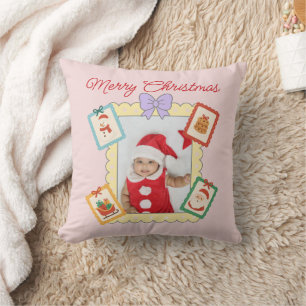 Cute Holiday Collage with Festive Pastel Frames Throw Pillow