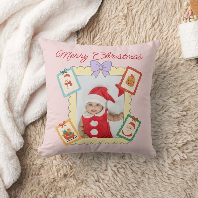 Cute Holiday Collage with Festive Pastel Frames Throw Pillow (Blanket)